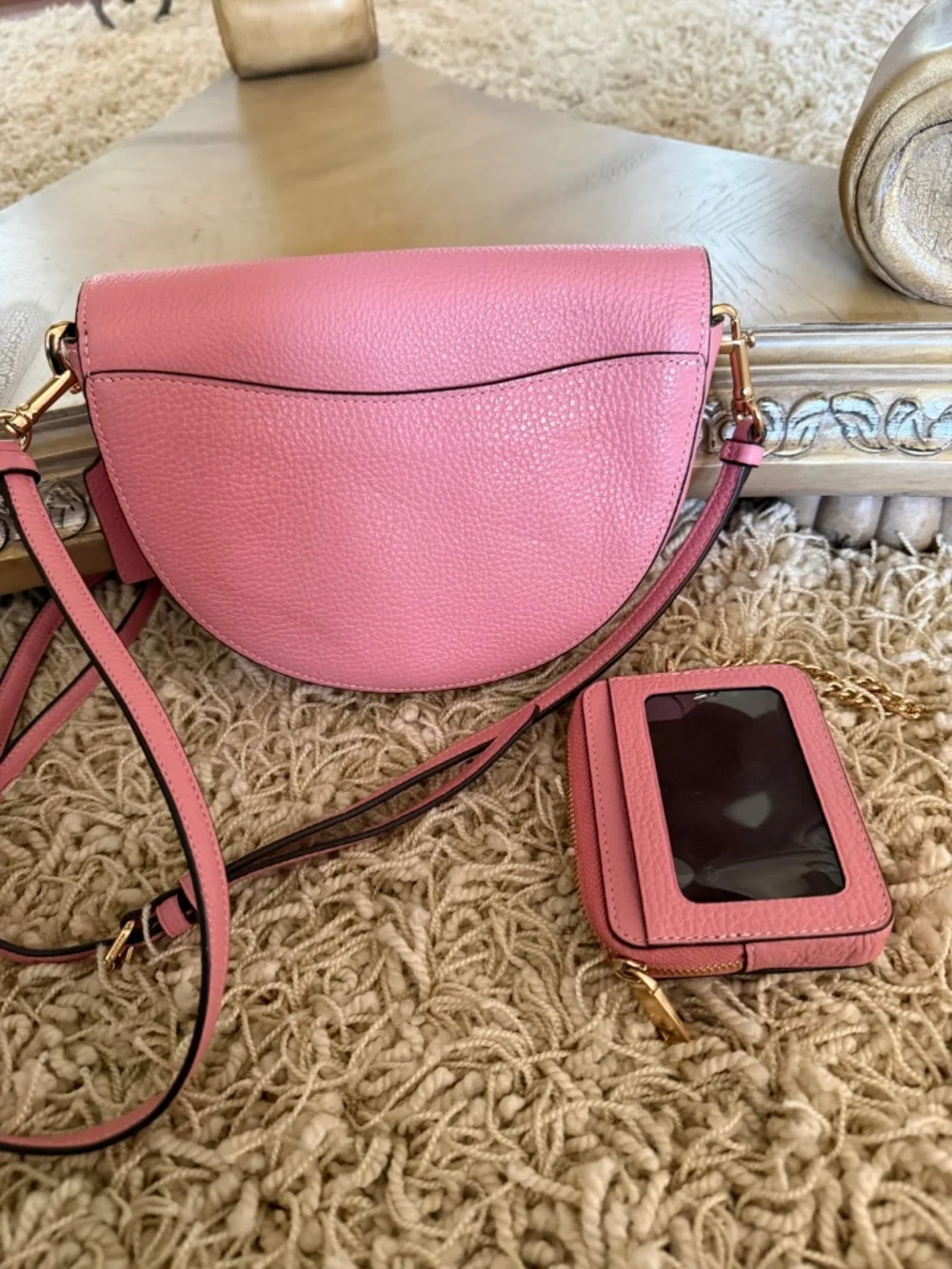 Coach Ellen Pink Crossbody Bag and Zip Around Card Case Pink Gold Hardware